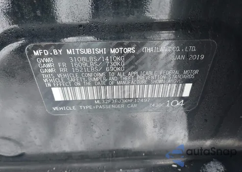 2019 Mitsubishi Mirage G4 Es from USA, damaged, VIN ML32F3FJ3KHF12497